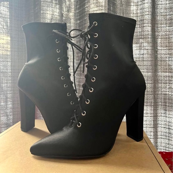 ASOS Pointed Toe Satin Boots - Picture 1 of 3